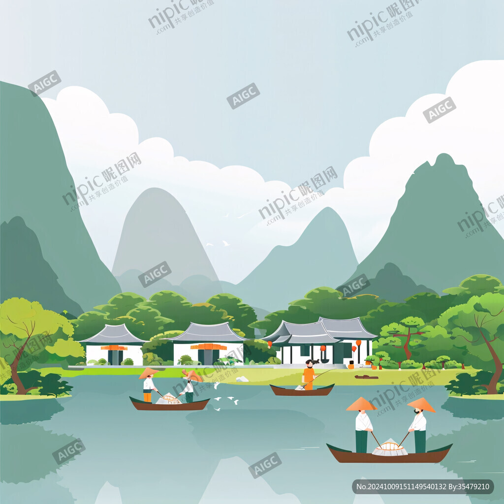 漁家山水插畫