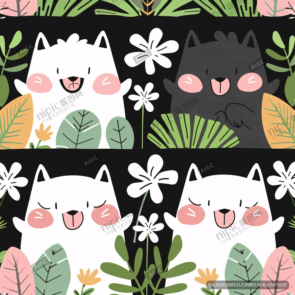 卡通動物插畫花型
