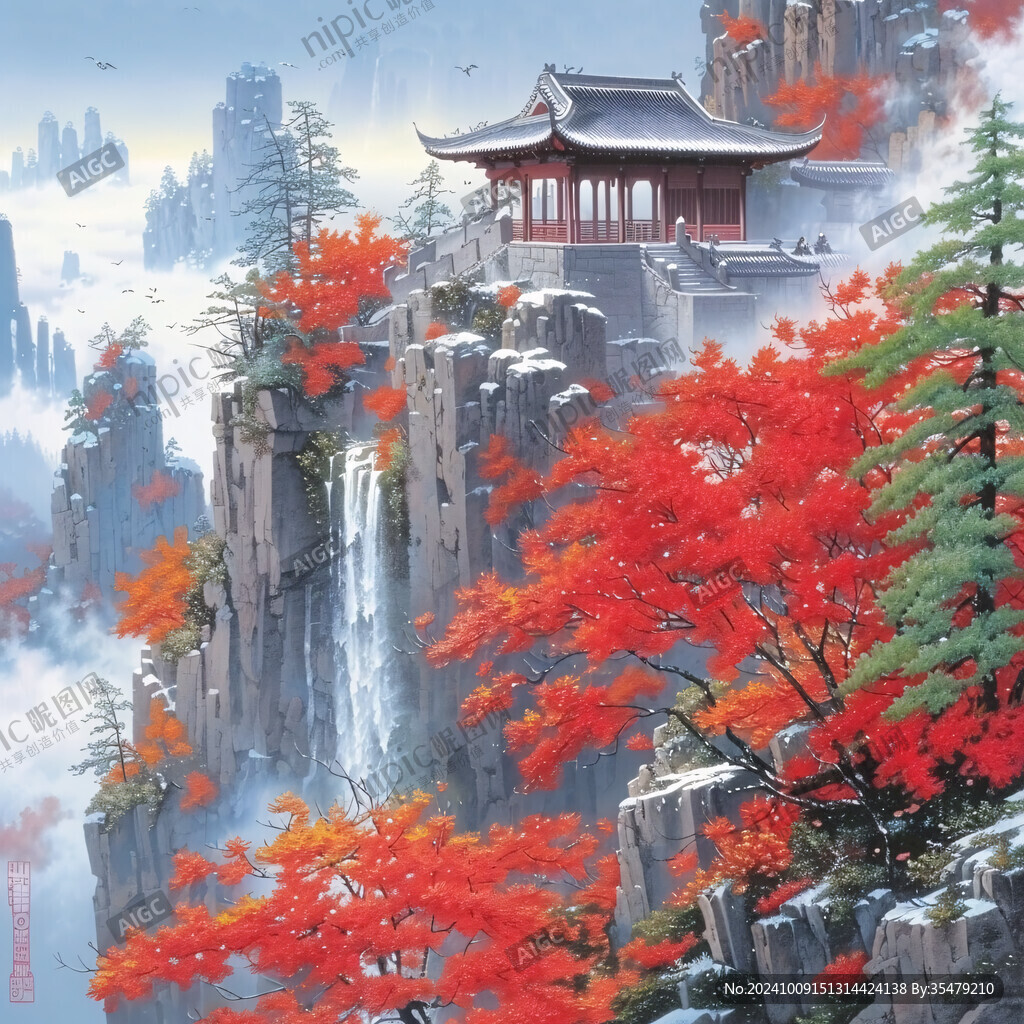 插畫山水風景
