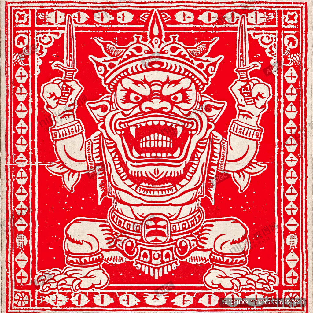 門神線描