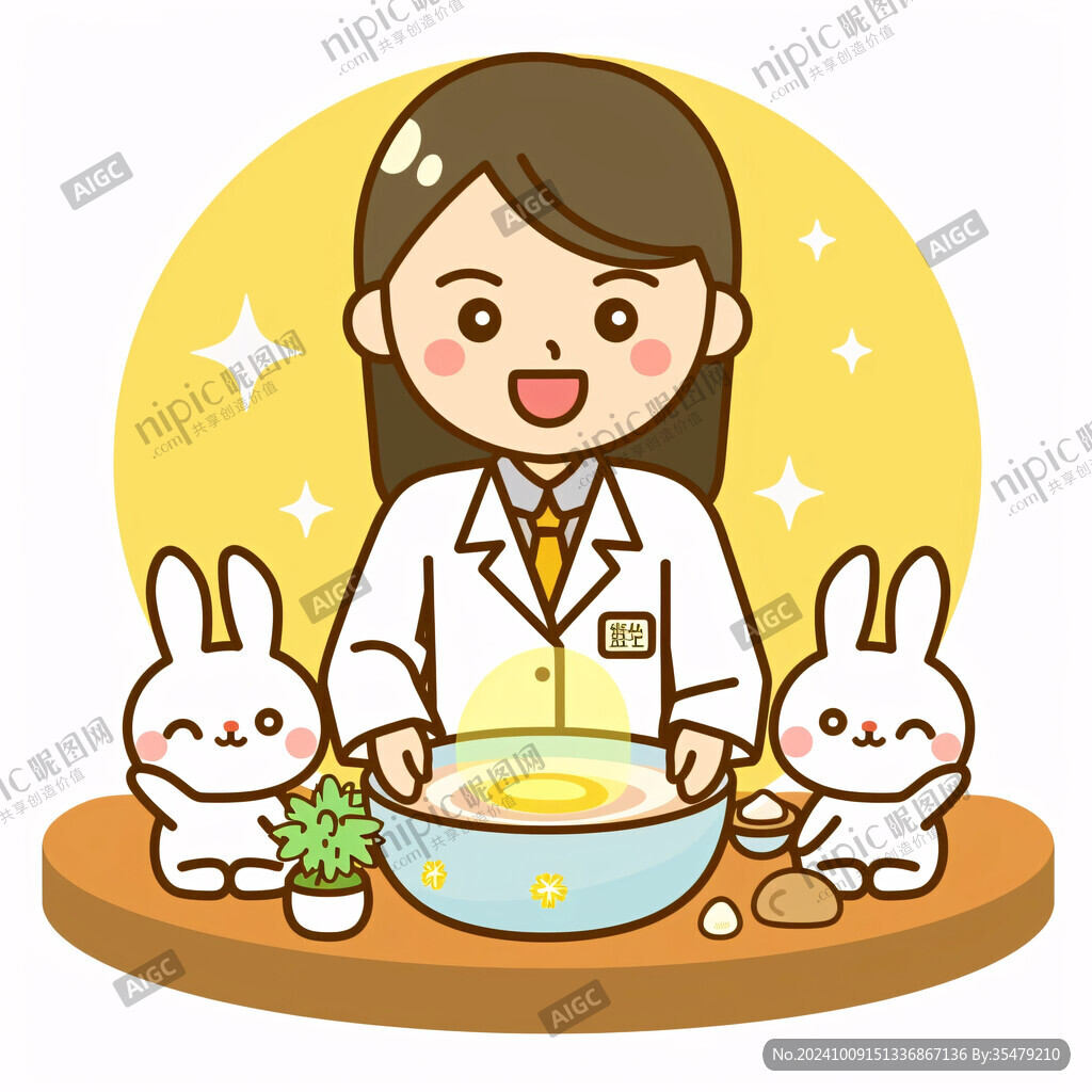 卡通小兔護(hù)士拿溫度計