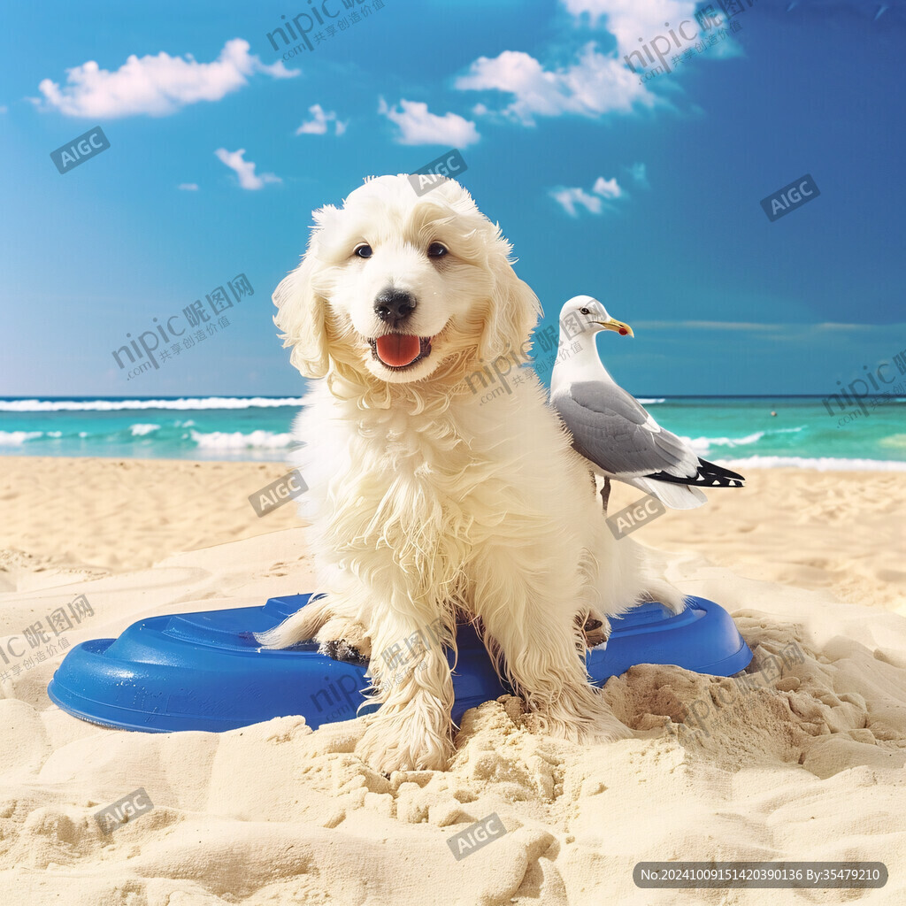 海邊戲水的小狗
