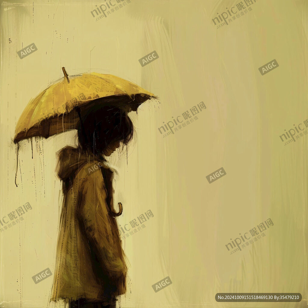 繪呆萌女孩躲雨無框畫