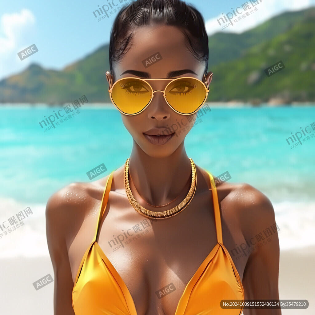 沙灘比基尼美女插畫