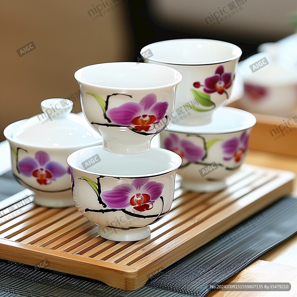手繪蓮花茶杯