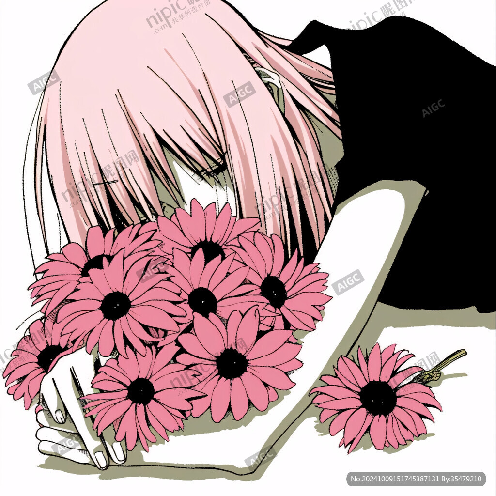 花擋臉的女孩
