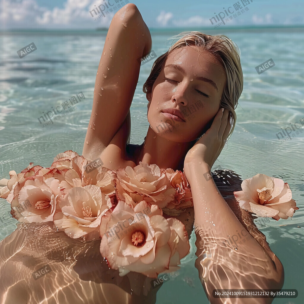 浪漫海中的美女
