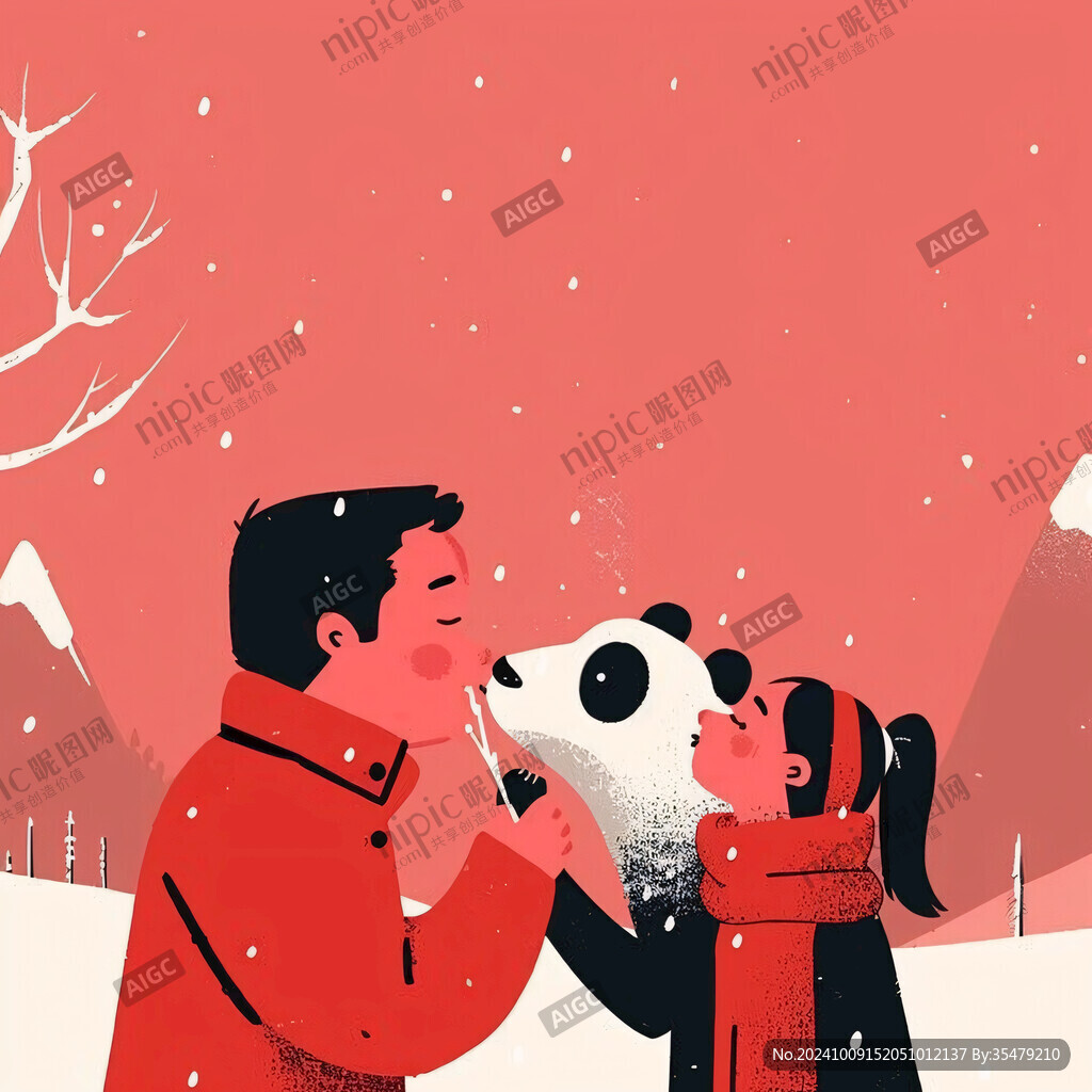 一家人堆雪人插畫