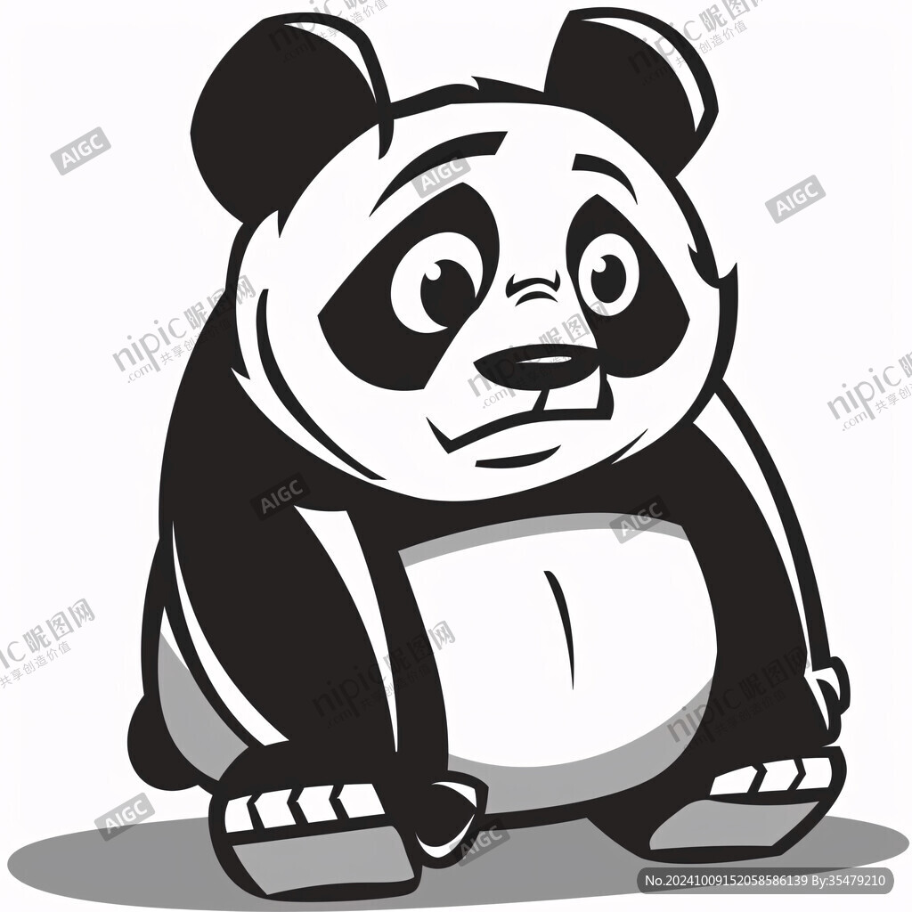卡通大熊貓吃竹子