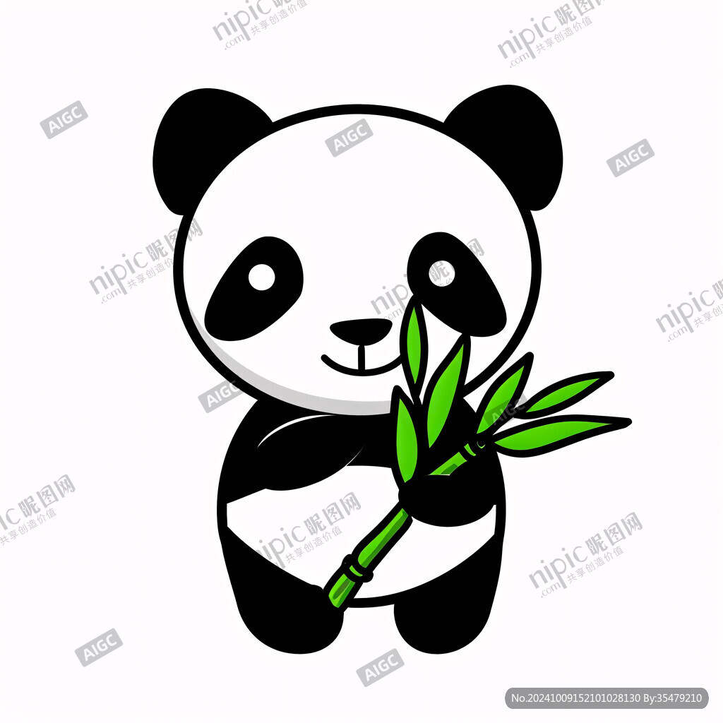 卡通大熊貓吃竹子