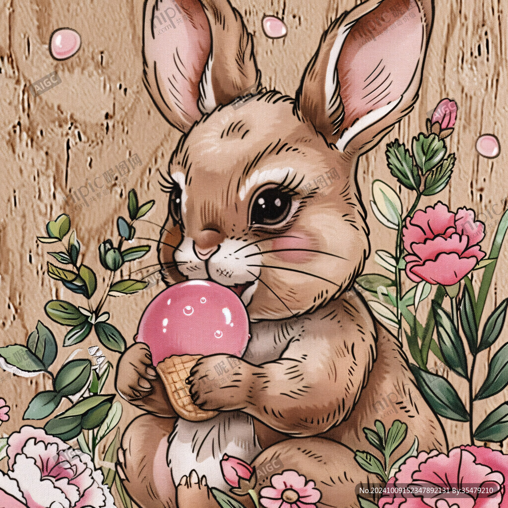 國潮兔年桃花運(yùn)插畫