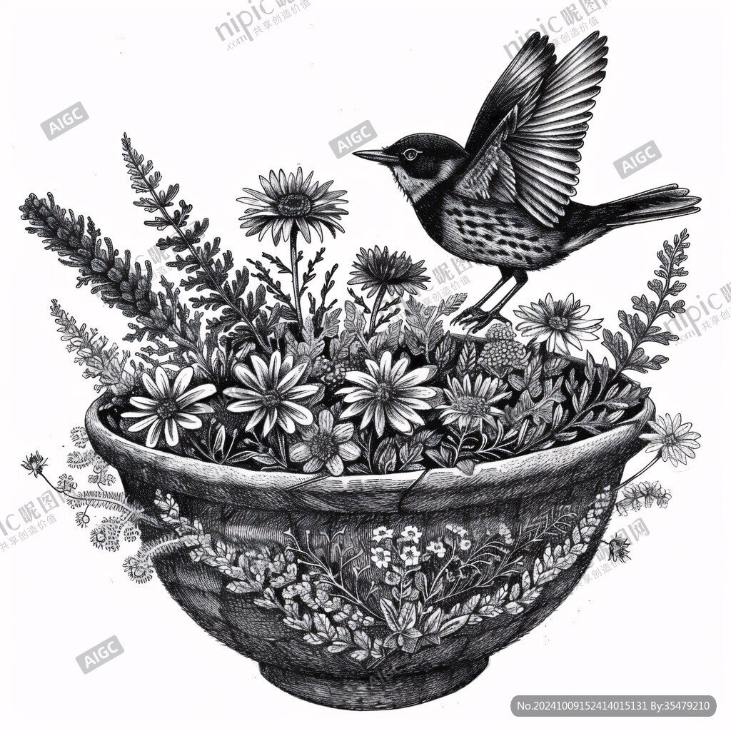 黑白畫花鳥畫廣告