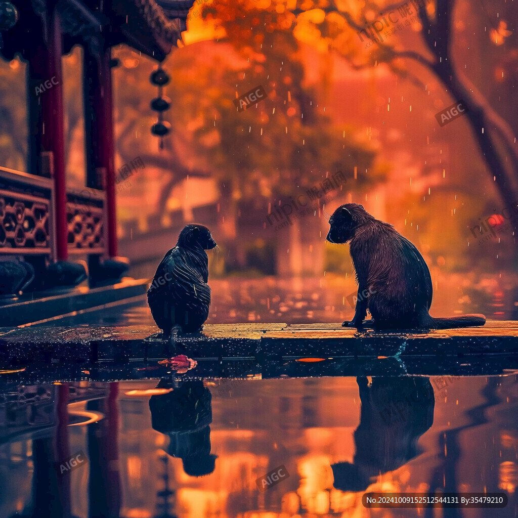 雨中覓食的猴子