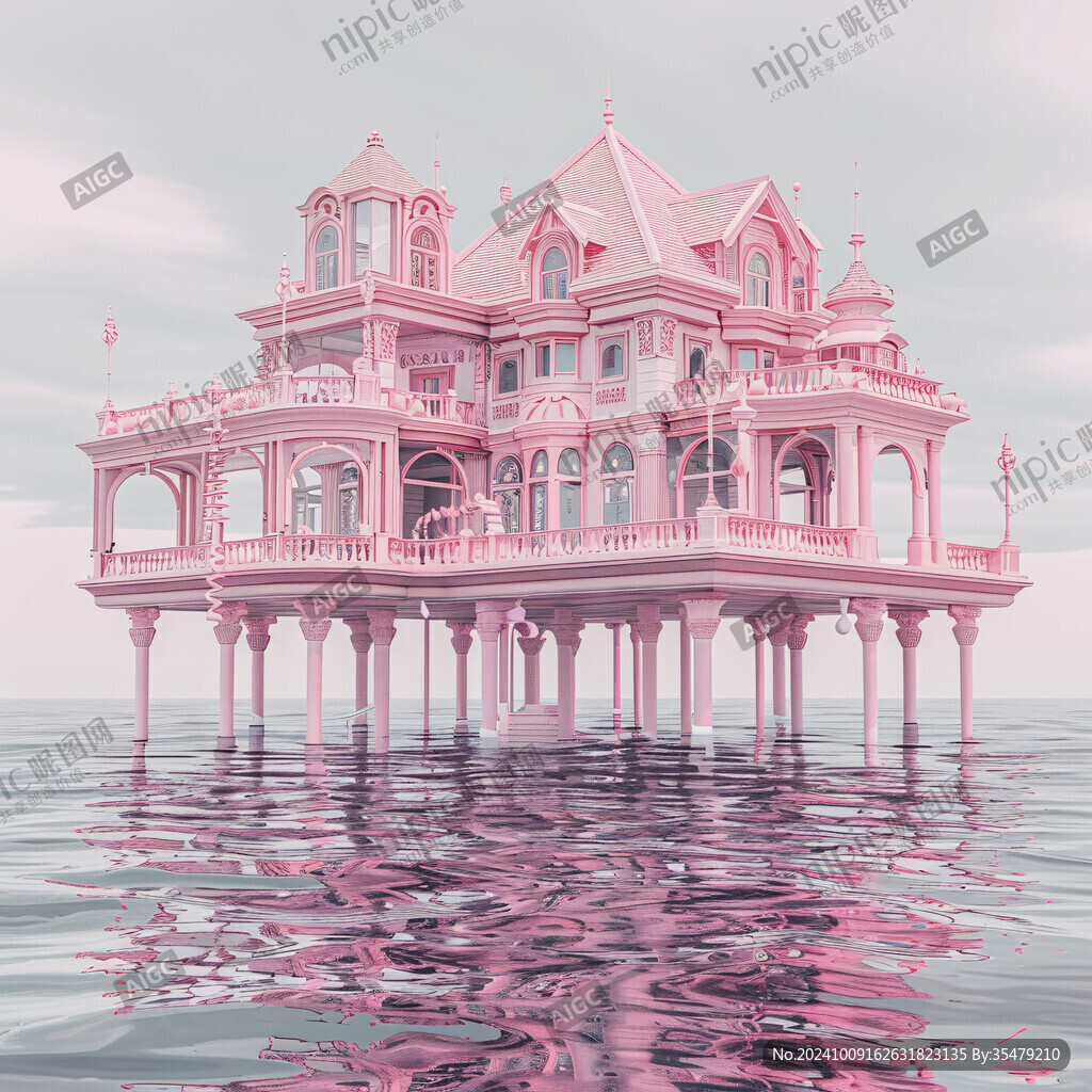 粉色超現(xiàn)實(shí)主義漂浮城堡