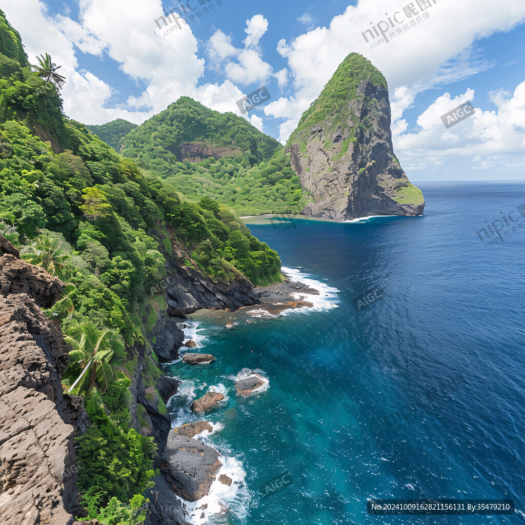 俯視海島天空云彩巖石