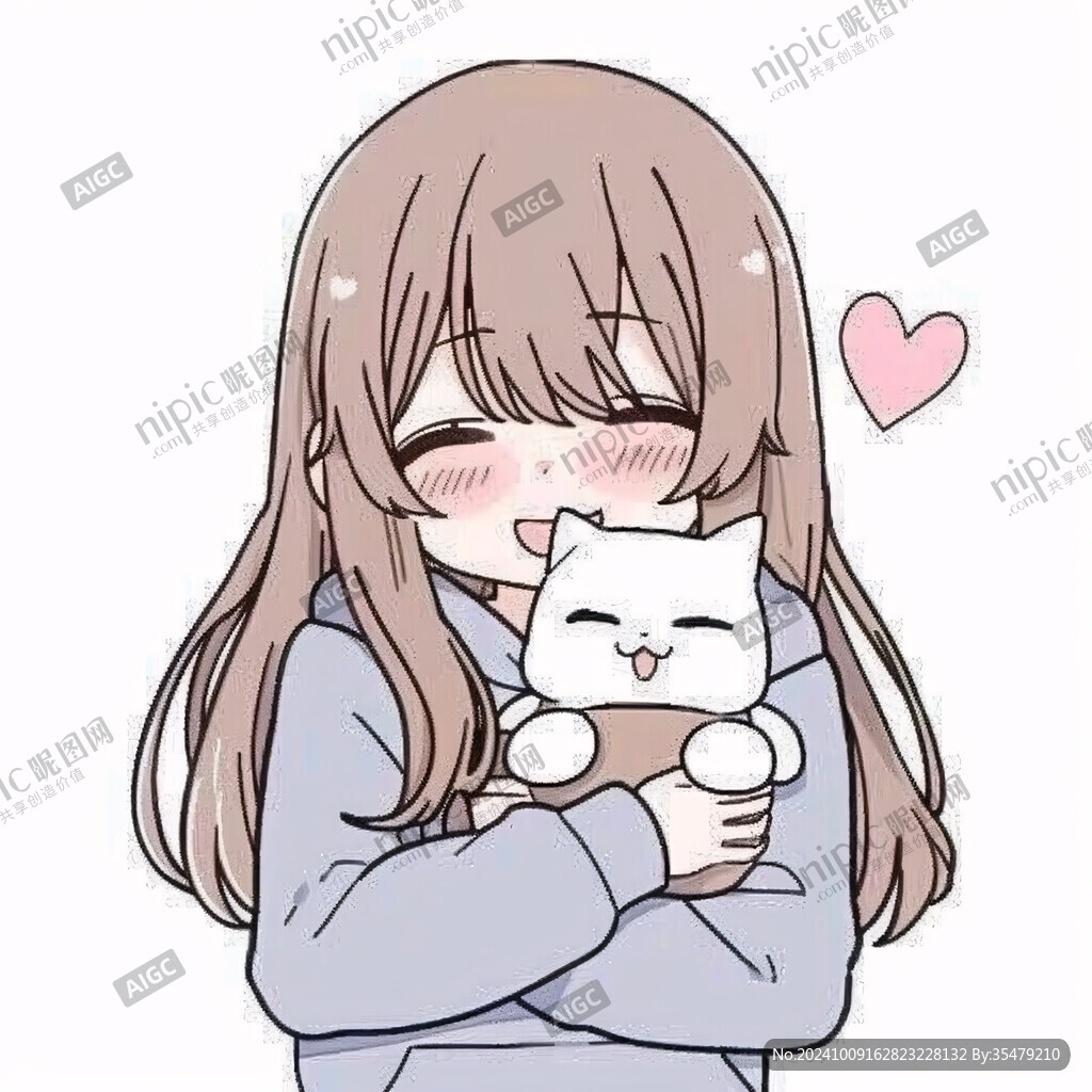 擼貓少女插畫