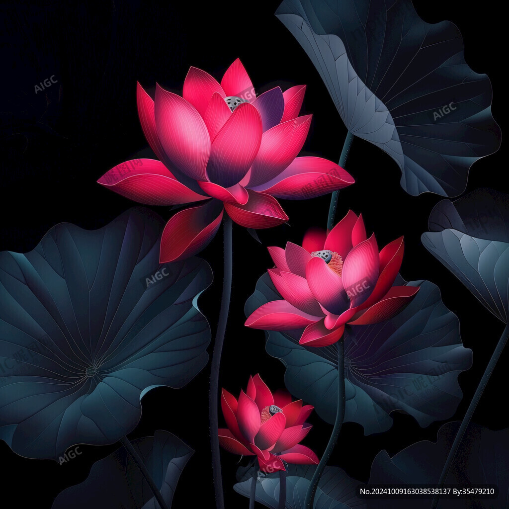 深藍(lán)背景荷花圖