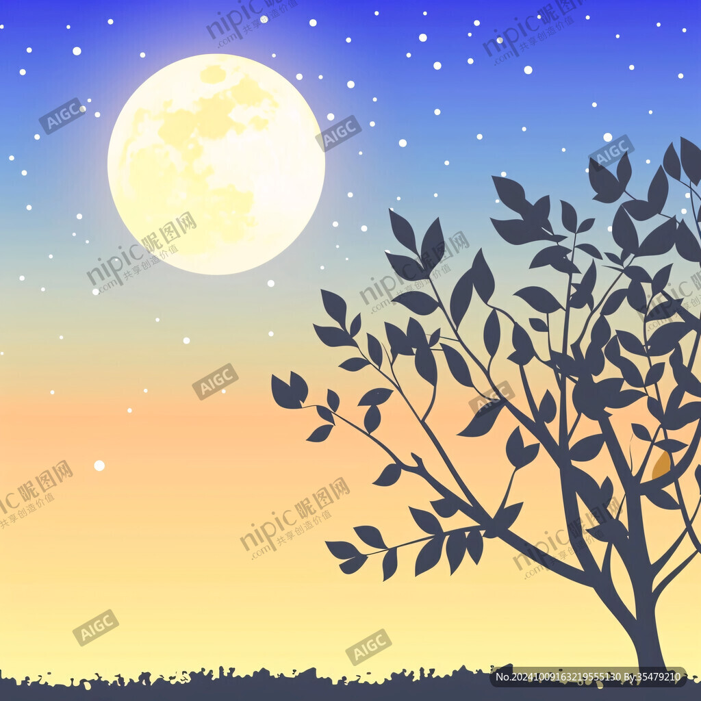 月色夜晚手繪插畫