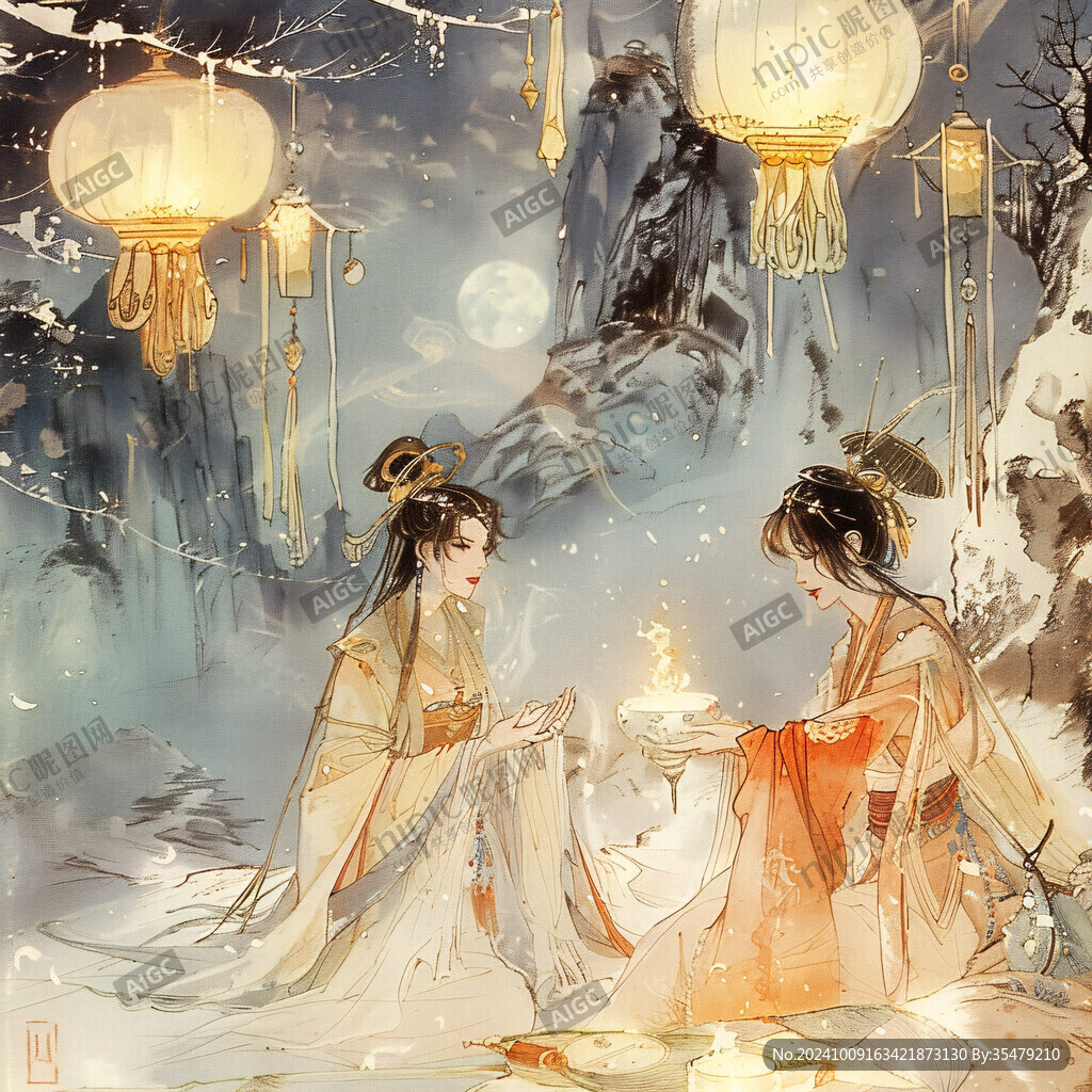 古裝情侶插畫