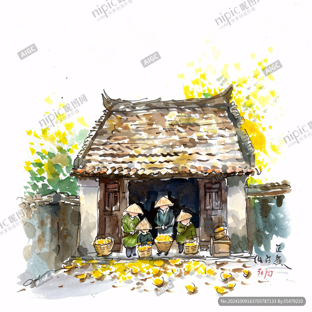 茅草屋插畫