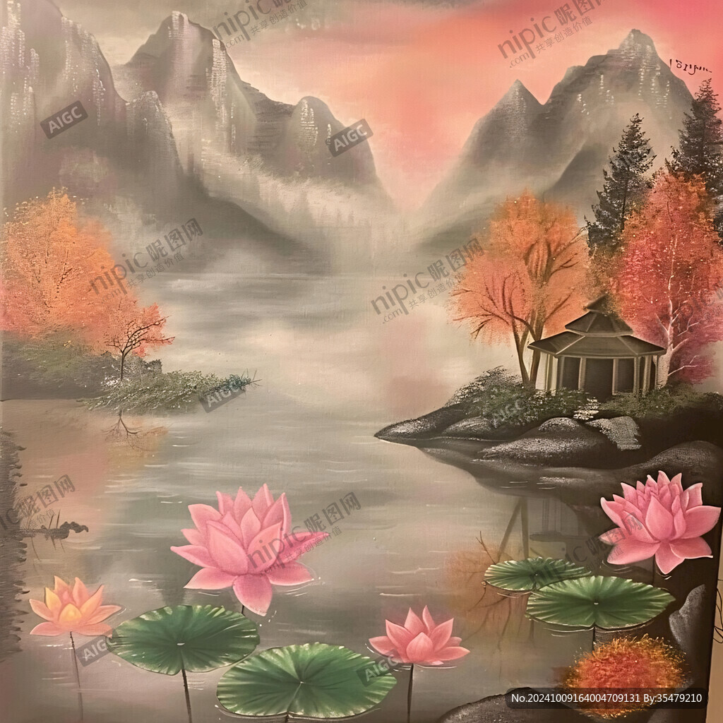 荷花壁畫瓷磚噴墨
