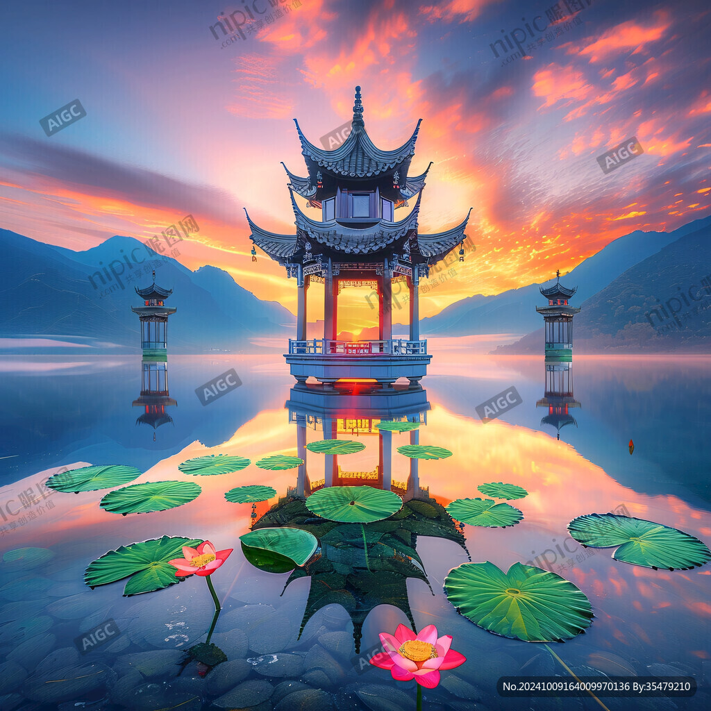 湖心亭插畫