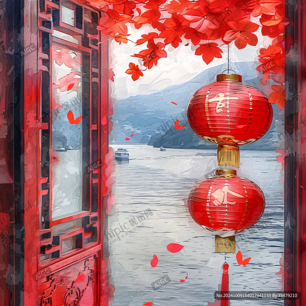 窗前紅燈籠