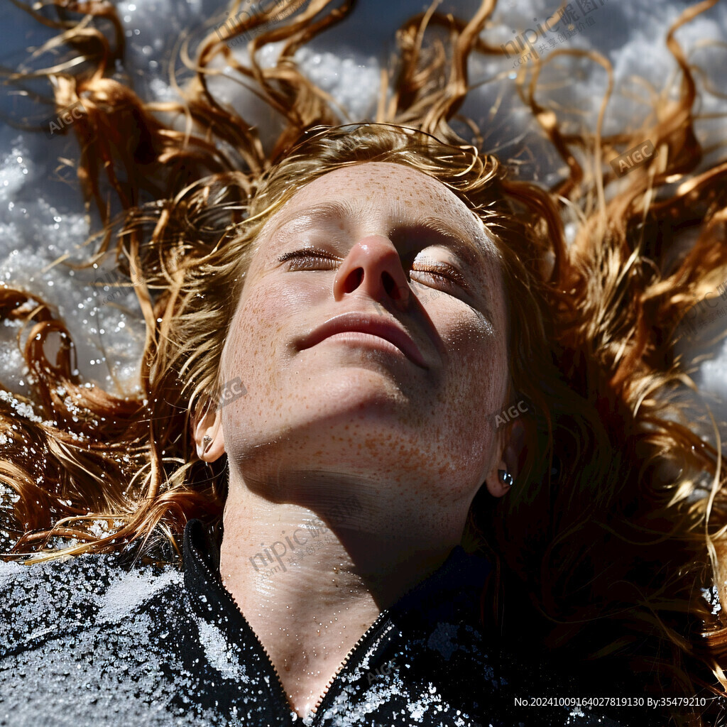 美女躺在雪地里造型