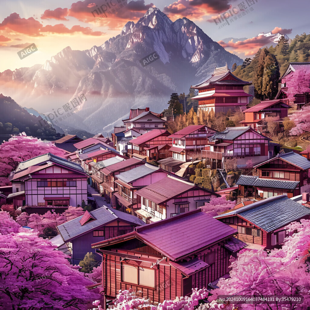 日本櫻花庭院建筑