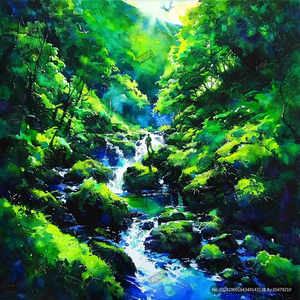 山澗小溪油畫