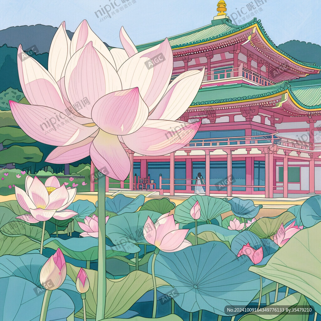 國(guó)潮風(fēng)皇宮荷花插畫(huà)