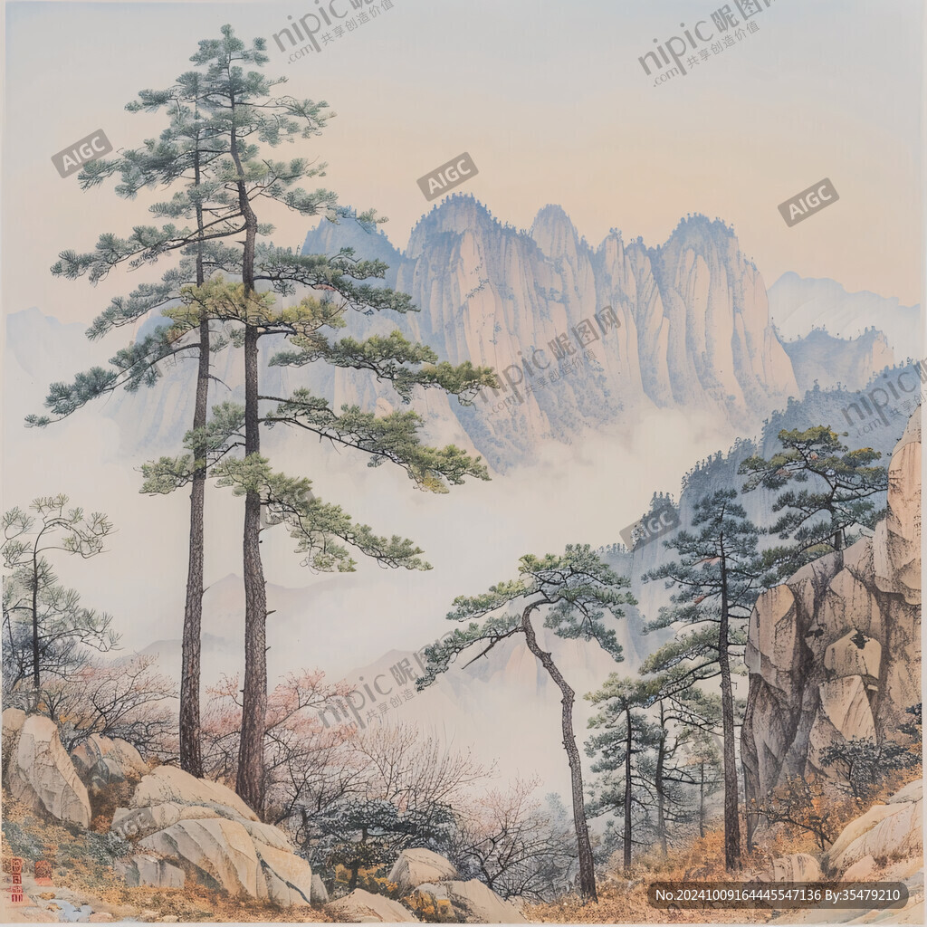 迎客松油畫