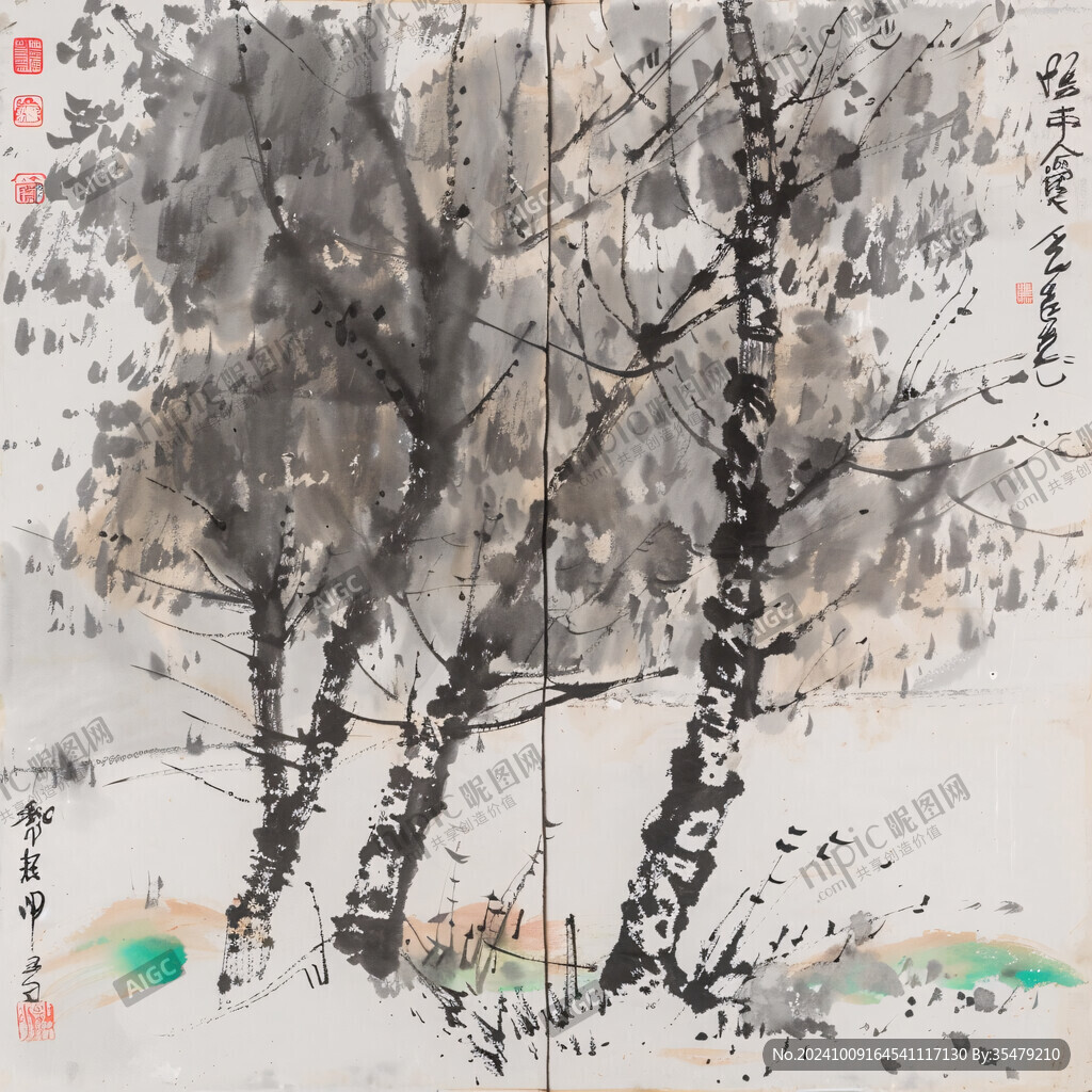 寫意國(guó)畫柿子樹