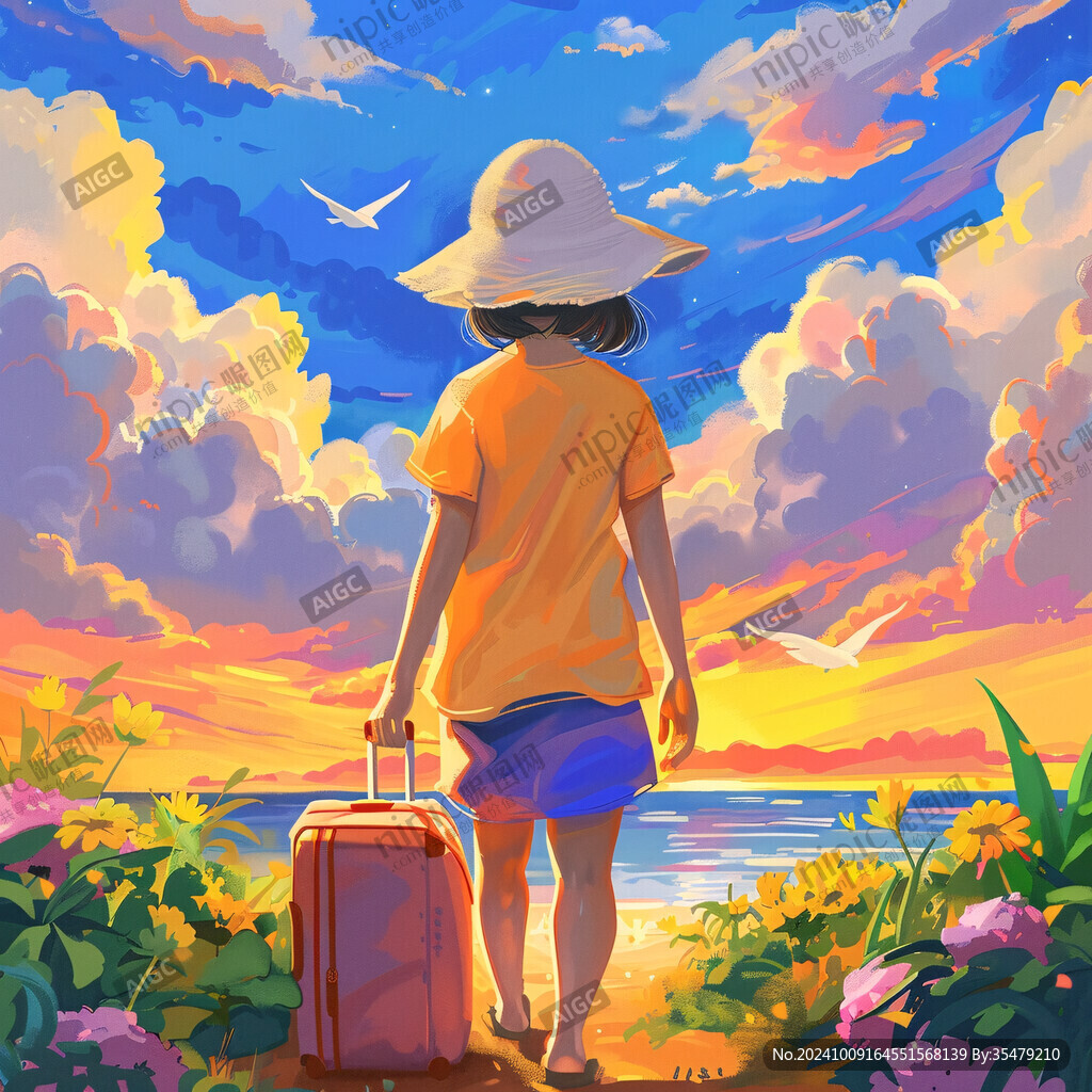 夏天畢業旅行戶外插畫