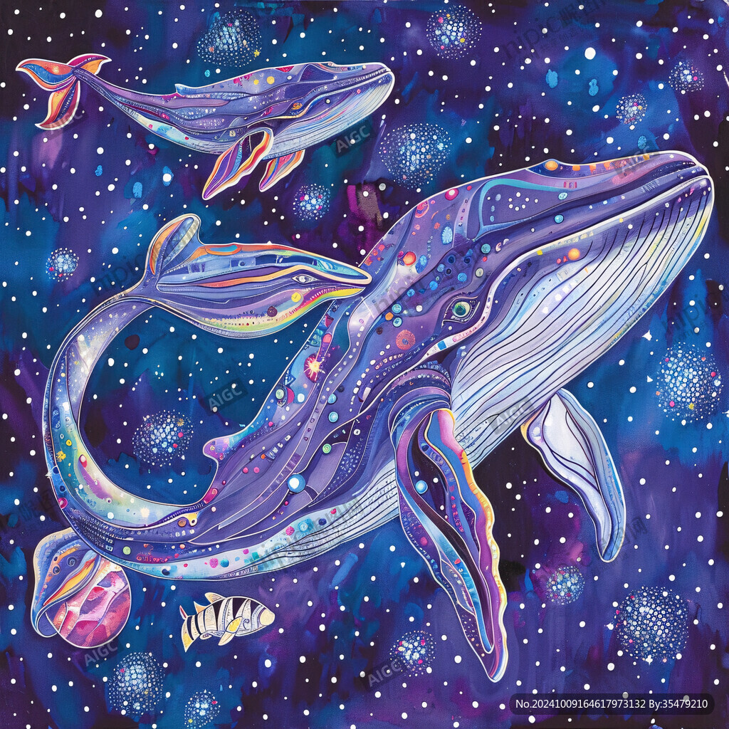銀河星系手繪鯨魚兒