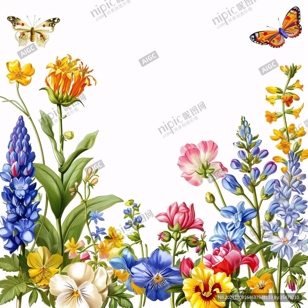蝴蝶菊花插畫