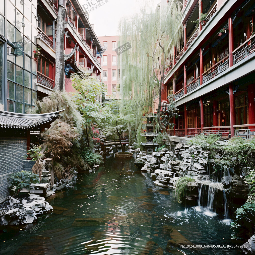 酒店飯店仿古園林景觀