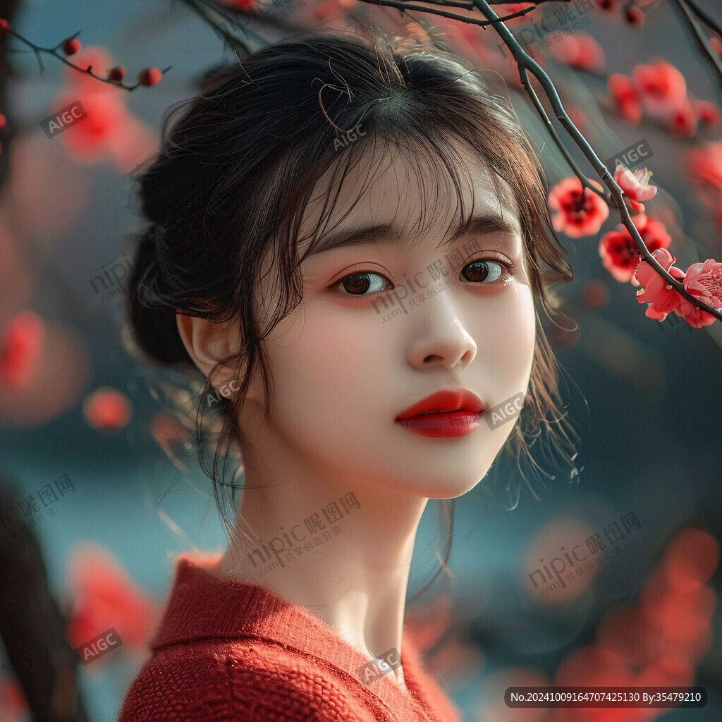 美女紅梅圖