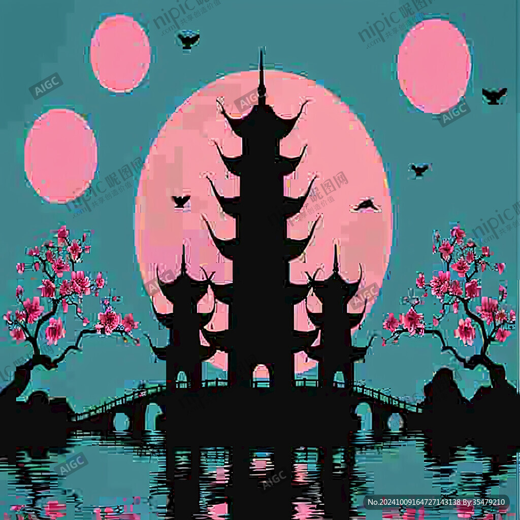 江南建筑插畫剪影素材