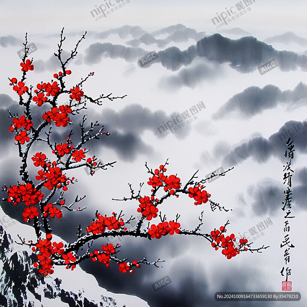 傲霜梅花國畫