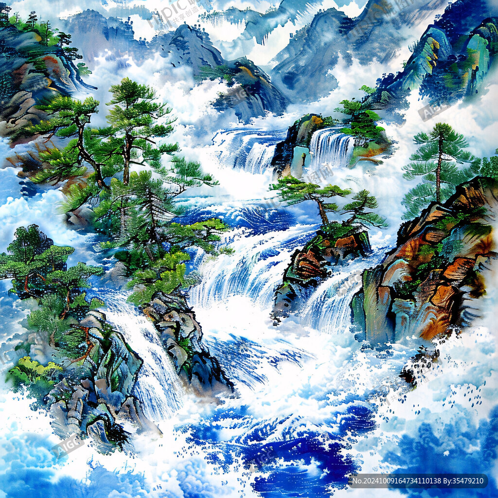 水畫手繪風景畫