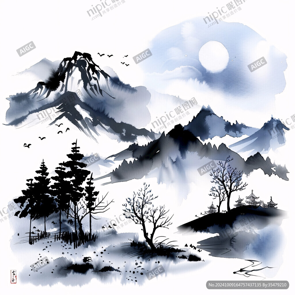 韓國插畫韓國水墨山水