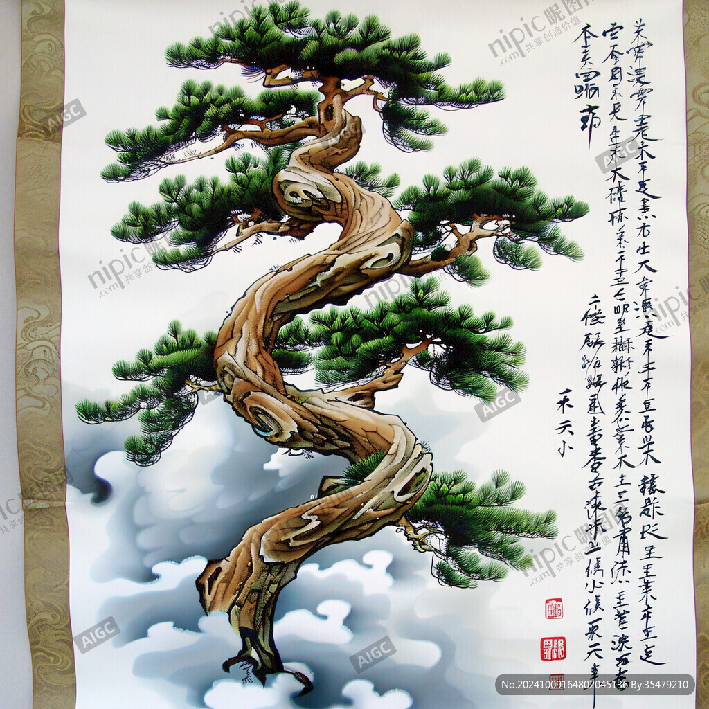 手繪玉石奇松