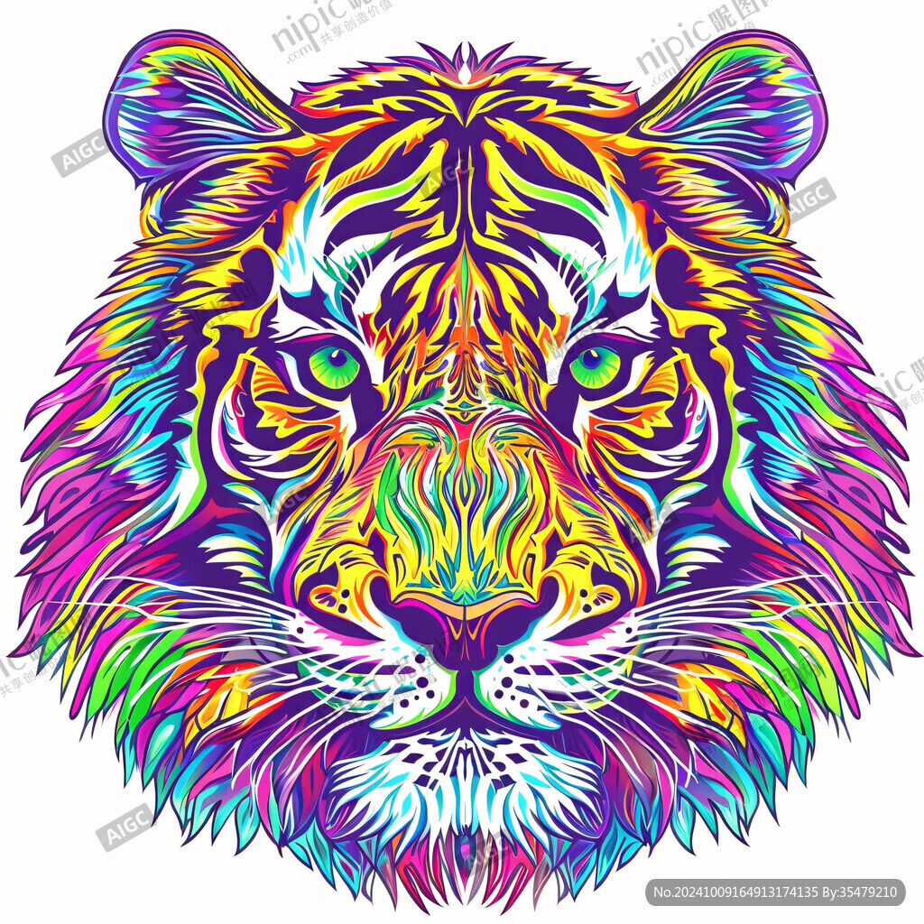 原色虎頭潮流插畫