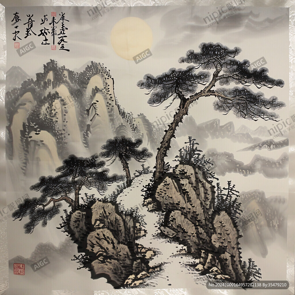 手繪迎客松畫(huà)