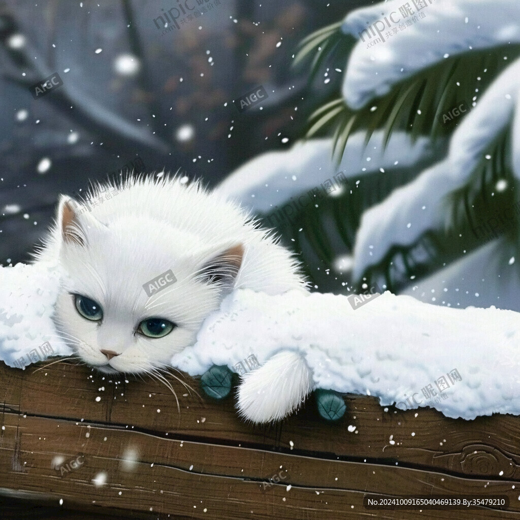 雪地中的貓咪