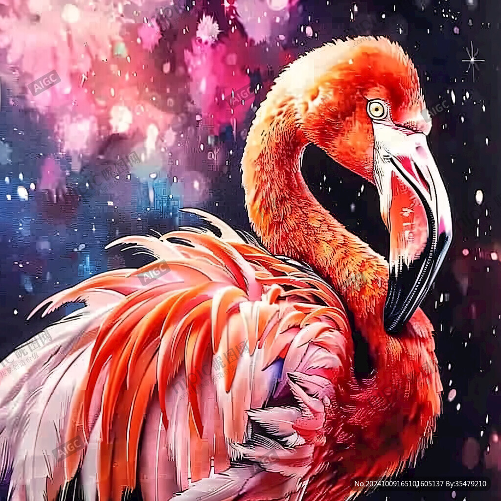 火烈鳥目鳥類油畫