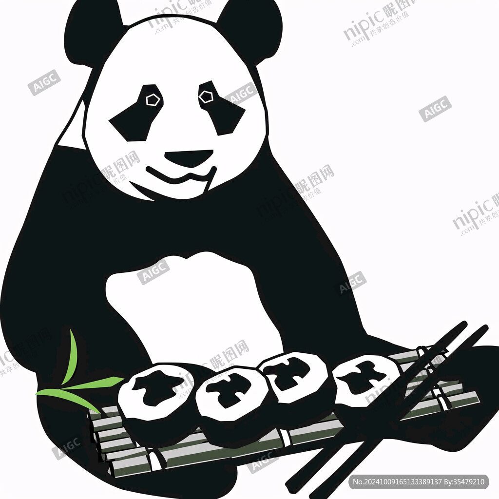 熊貓吃竹子插畫