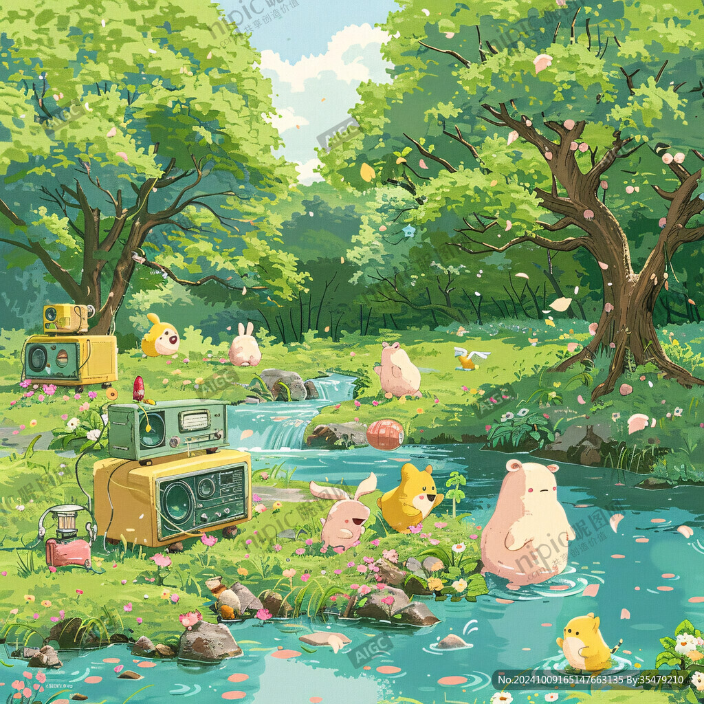 小動物野餐場景插畫