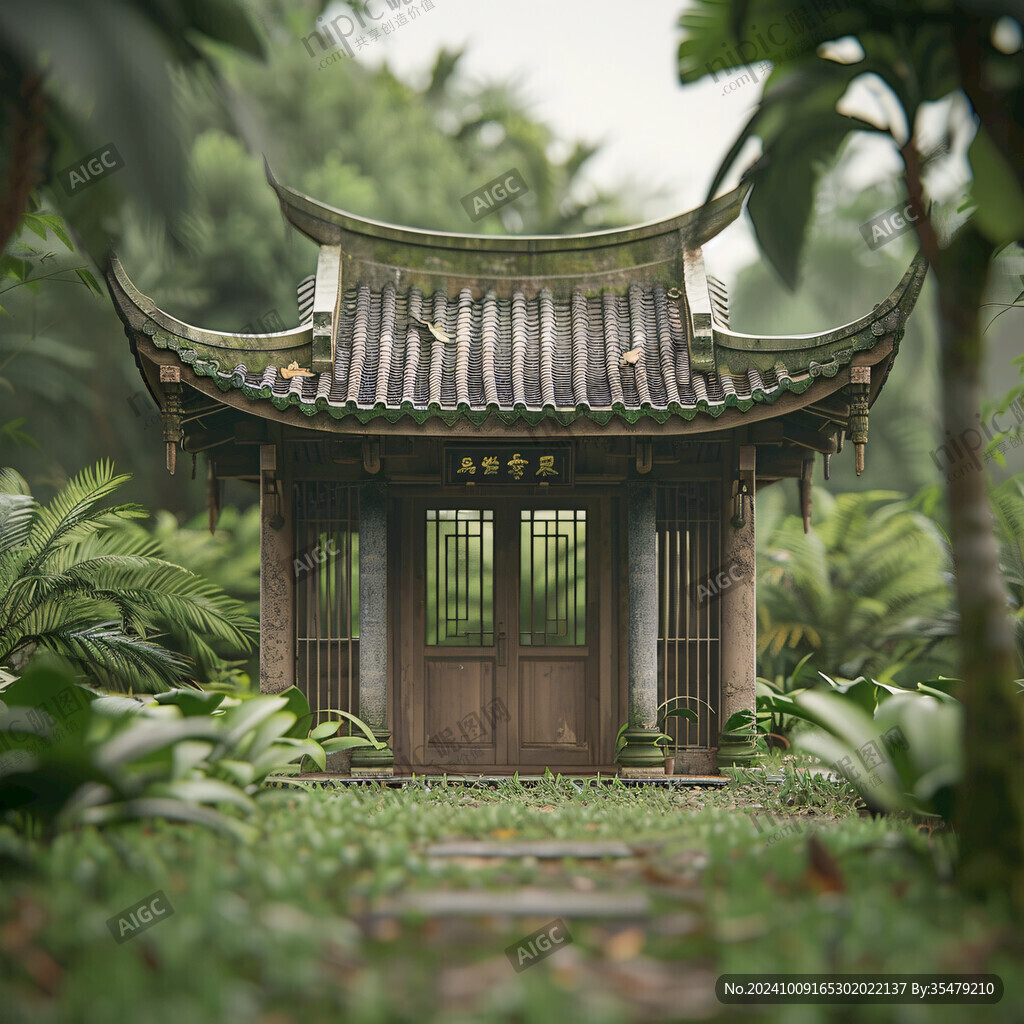 中式園林芭蕉樹
